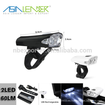 12 horas de iluminación continua Accesorios de bicicletas USB Built-in 300mah batería 60 Lumen 2 LED bicicleta de luz